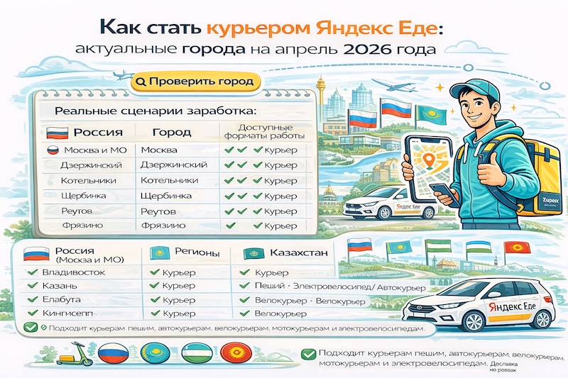 Актуальные города для работы курьером в яндекс еде
