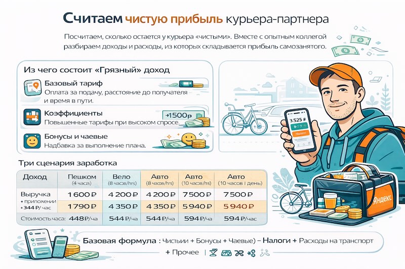 чистая прибыль курьера партнера